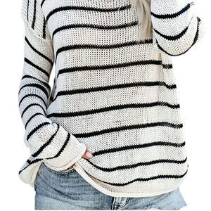 Youins Black and Cream Striped Turtleneck Sweater